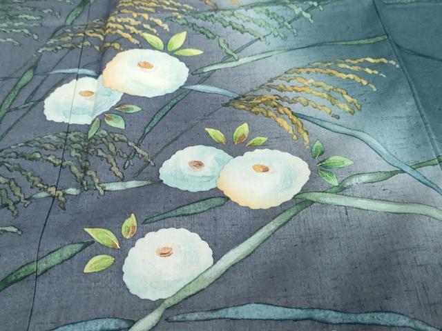 平和屋着物●訪問着　作家物　紬地　草花文　暈し染め　金彩　正絹　逸品　DABI9270ud