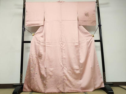 平和屋着物●中国三大刺繍　スワトウ刺繍　汕頭刺繍　訪問着　箔散らし草花文　暈し染め　金銀彩　正絹　逸品　DABI9273ud