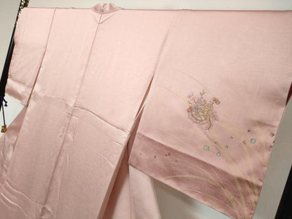 平和屋着物●中国三大刺繍　スワトウ刺繍　汕頭刺繍　訪問着　箔散らし草花文　暈し染め　金銀彩　正絹　逸品　DABI9273ud