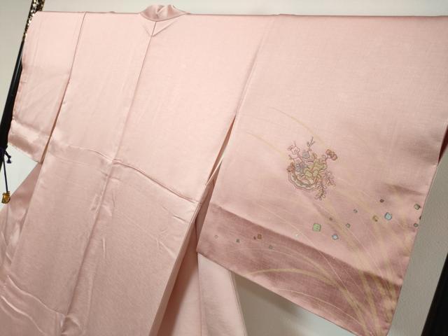 平和屋着物●中国三大刺繍　スワトウ刺繍　汕頭刺繍　訪問着　箔散らし草花文　暈し染め　金銀彩　正絹　逸品　DABI9273ud