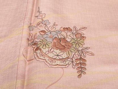 平和屋着物●中国三大刺繍　スワトウ刺繍　汕頭刺繍　訪問着　箔散らし草花文　暈し染め　金銀彩　正絹　逸品　DABI9273ud