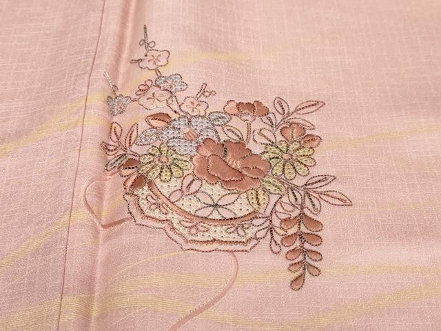 平和屋着物●中国三大刺繍　スワトウ刺繍　汕頭刺繍　訪問着　箔散らし草花文　暈し染め　金銀彩　正絹　逸品　DABI9273ud