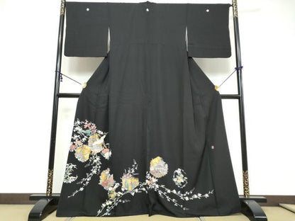 平和屋着物●豪華黒留袖　作家物　飛鶴風景花文　金彩　正絹　逸品　DABI9274ud