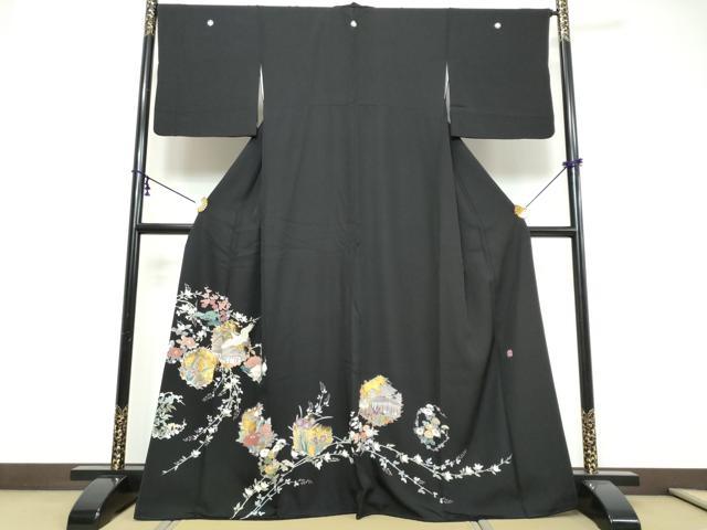 平和屋着物●豪華黒留袖　作家物　飛鶴風景花文　金彩　正絹　逸品　DABI9274ud