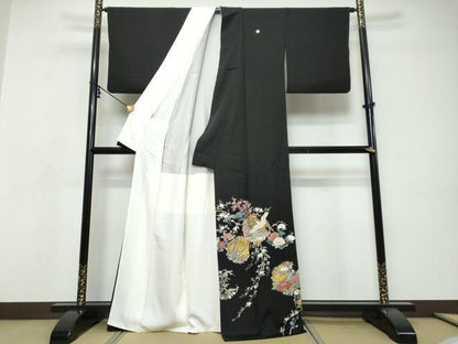 平和屋着物●豪華黒留袖　作家物　飛鶴風景花文　金彩　正絹　逸品　DABI9274ud