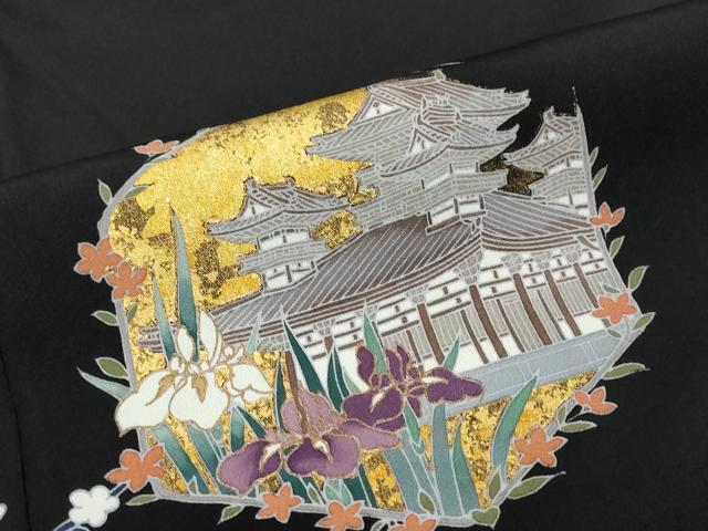 平和屋着物●豪華黒留袖　作家物　飛鶴風景花文　金彩　正絹　逸品　DABI9274ud
