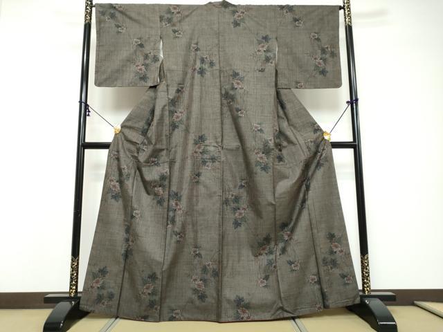 平和屋着物●本場大島紬　7マルキ　草花文　正絹　逸品　DABI9275ud
