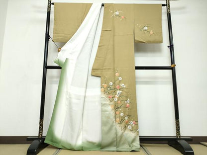 平和屋着物●訪問着　花蝶籬文　暈し染め　金彩　正絹　逸品　DABI9278ud