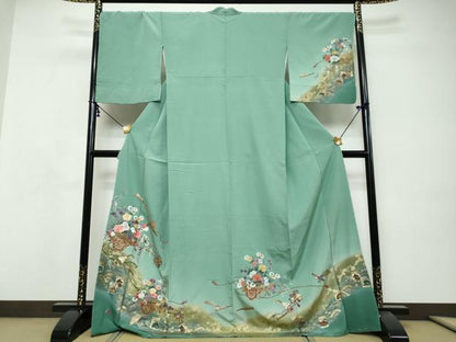 平和屋着物●訪問着　刺繍　花車文　百人一首　暈し染め　金彩　正絹　逸品　未使用　DABI9279ud