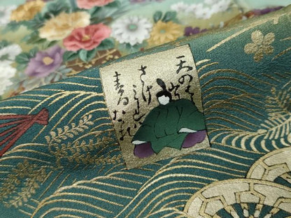 平和屋着物●訪問着　刺繍　花車文　百人一首　暈し染め　金彩　正絹　逸品　未使用　DABI9279ud