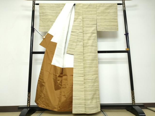平和屋着物●上質な紬　横段文　正絹　逸品　未使用　DABI9282ud