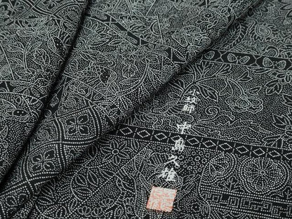 平和屋着物●小紋師　中島久雄　江戸小紋　更紗花文　黒地　正絹　逸品　DABI9287ud