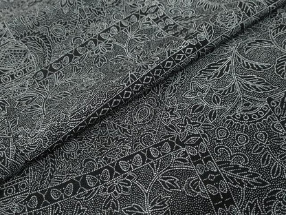 平和屋着物●小紋師　中島久雄　江戸小紋　更紗花文　黒地　正絹　逸品　DABI9287ud