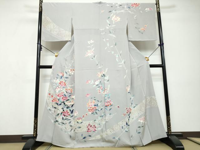 平和屋着物●本加賀友禅作家　三浦江子　訪問着　草花文　正絹　逸品　DABI9288ud