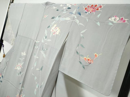 平和屋着物●本加賀友禅作家　三浦江子　訪問着　草花文　正絹　逸品　DABI9288ud