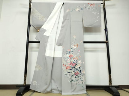 平和屋着物●本加賀友禅作家　三浦江子　訪問着　草花文　正絹　逸品　DABI9288ud
