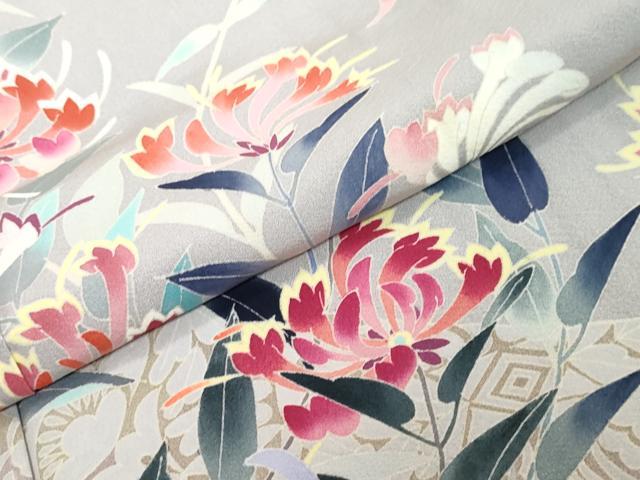 平和屋着物●本加賀友禅作家　三浦江子　訪問着　草花文　正絹　逸品　DABI9288ud