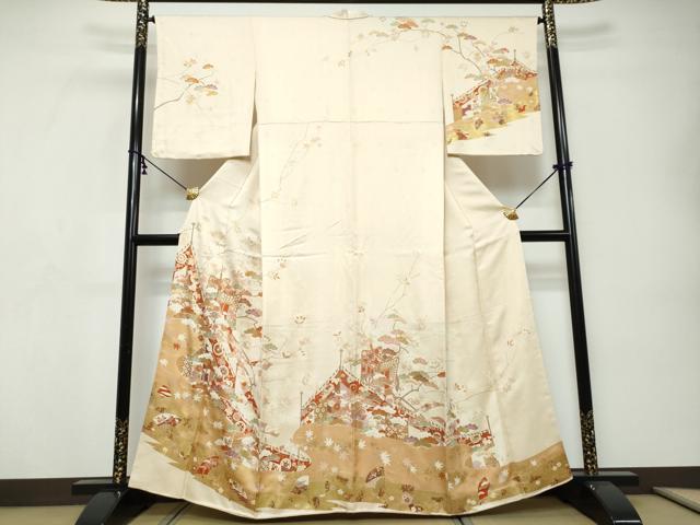 平和屋着物●訪問着　御所車草花文　金彩　ますいわ屋扱い　正絹　逸品　DABI9289ud