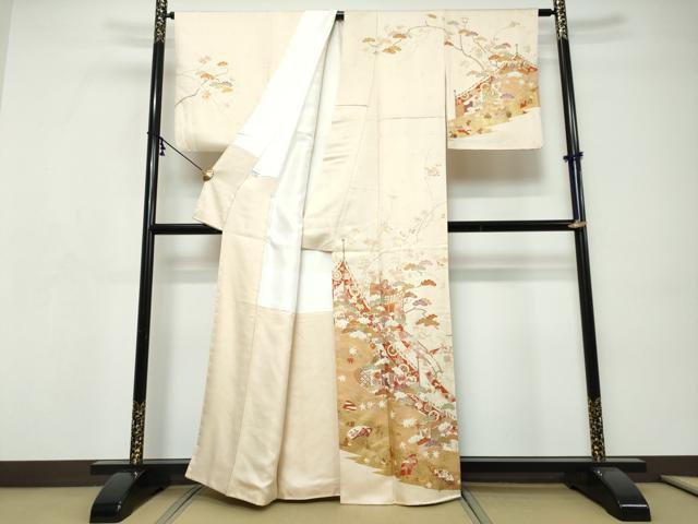 平和屋着物●訪問着　御所車草花文　金彩　ますいわ屋扱い　正絹　逸品　DABI9289ud