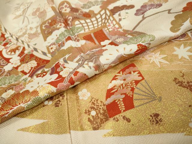 平和屋着物●訪問着　御所車草花文　金彩　ますいわ屋扱い　正絹　逸品　DABI9289ud