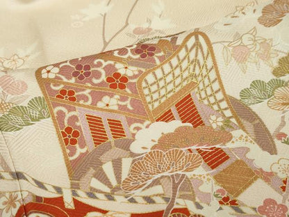 平和屋着物●訪問着　御所車草花文　金彩　ますいわ屋扱い　正絹　逸品　DABI9289ud