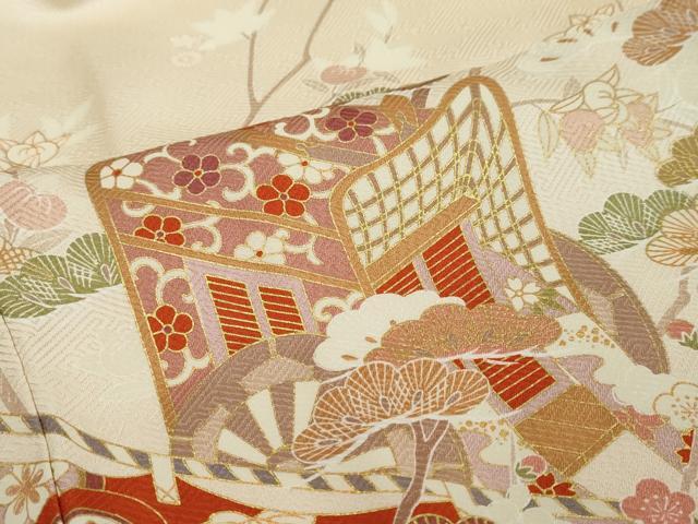 平和屋着物●訪問着　御所車草花文　金彩　ますいわ屋扱い　正絹　逸品　DABI9289ud