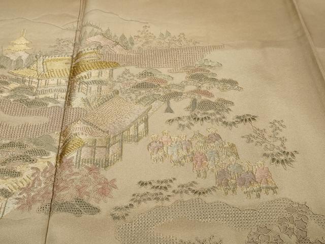 平和屋着物●中国三大刺繍　スワトウ刺繍　汕頭刺繍　総刺繍　訪問着　人物風景文　暈し染め　金銀糸　正絹　逸品　未使用　DABI9292ud