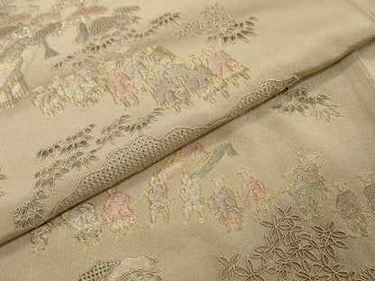 平和屋着物●中国三大刺繍　スワトウ刺繍　汕頭刺繍　総刺繍　訪問着　人物風景文　暈し染め　金銀糸　正絹　逸品　未使用　DABI9292ud
