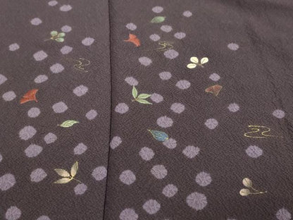 平和屋着物●訪問着　絞り　刺繍　舞葉文　金彩　正絹　逸品　DABI9296ud