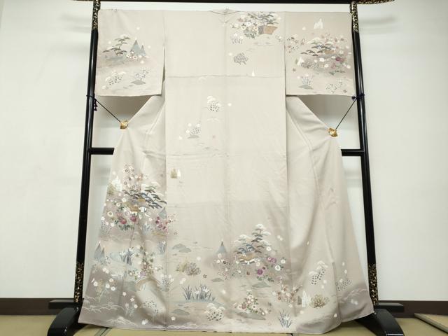 平和屋着物●西陣　京の名門　じゅらく謹製　帝王紫　訪問着　駒刺繍　風景草花文　暈し染め　金彩　正絹　逸品　未使用　DABI9297ud