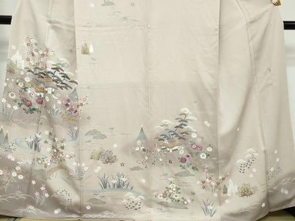 平和屋着物●西陣　京の名門　じゅらく謹製　帝王紫　訪問着　駒刺繍　風景草花文　暈し染め　金彩　正絹　逸品　未使用　DABI9297ud