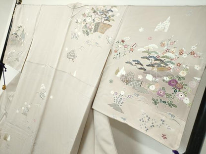 平和屋着物●西陣　京の名門　じゅらく謹製　帝王紫　訪問着　駒刺繍　風景草花文　暈し染め　金彩　正絹　逸品　未使用　DABI9297ud