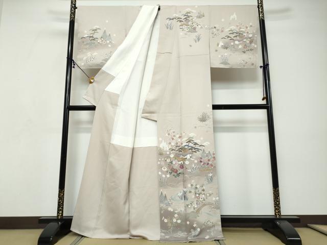 平和屋着物●西陣　京の名門　じゅらく謹製　帝王紫　訪問着　駒刺繍　風景草花文　暈し染め　金彩　正絹　逸品　未使用　DABI9297ud