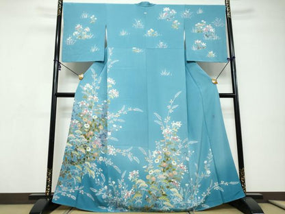 平和屋着物●訪問着　友禅　作家物　草花文　正絹　逸品　DABI9298ud
