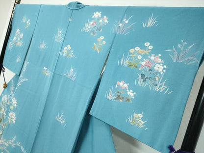 平和屋着物●訪問着　友禅　作家物　草花文　正絹　逸品　DABI9298ud