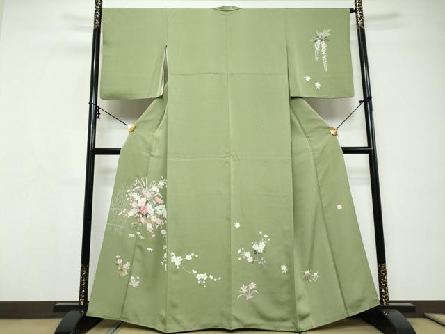 平和屋着物●訪問着　友禅　作家物　枝花文　正絹　逸品　DABI9300ud
