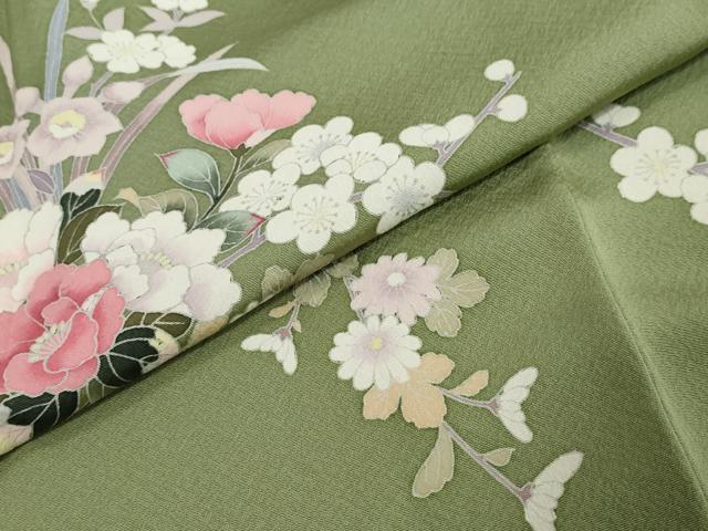 平和屋着物●訪問着　友禅　作家物　枝花文　正絹　逸品　DABI9300ud