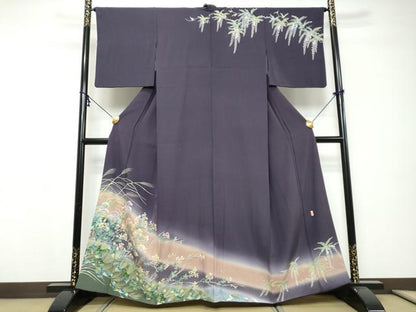 平和屋着物●訪問着　友禅　作家　若林雅臣　草花文　暈し染め　金彩　正絹　逸品　DABI9301ud