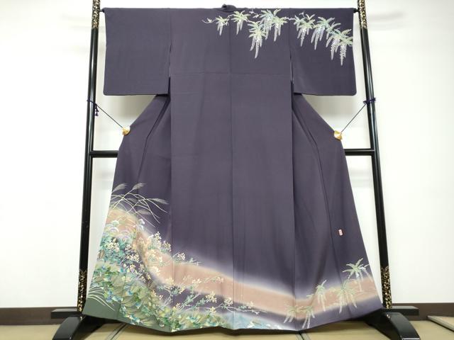 平和屋着物●訪問着　友禅　作家　若林雅臣　草花文　暈し染め　金彩　正絹　逸品　DABI9301ud