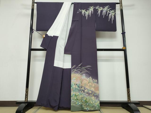 平和屋着物●訪問着　友禅　作家　若林雅臣　草花文　暈し染め　金彩　正絹　逸品　DABI9301ud