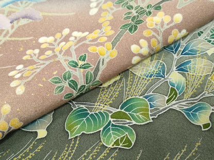 平和屋着物●訪問着　友禅　作家　若林雅臣　草花文　暈し染め　金彩　正絹　逸品　DABI9301ud