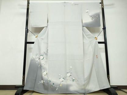 平和屋着物●京加賀友禅　百貫達雄　訪問着　枝花文　暈し染め　正絹　逸品　未使用　DABI9302ud
