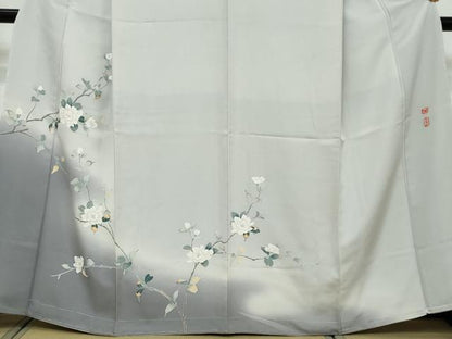 平和屋着物●京加賀友禅　百貫達雄　訪問着　枝花文　暈し染め　正絹　逸品　未使用　DABI9302ud