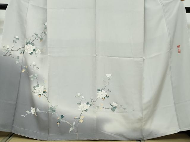 平和屋着物●京加賀友禅　百貫達雄　訪問着　枝花文　暈し染め　正絹　逸品　未使用　DABI9302ud