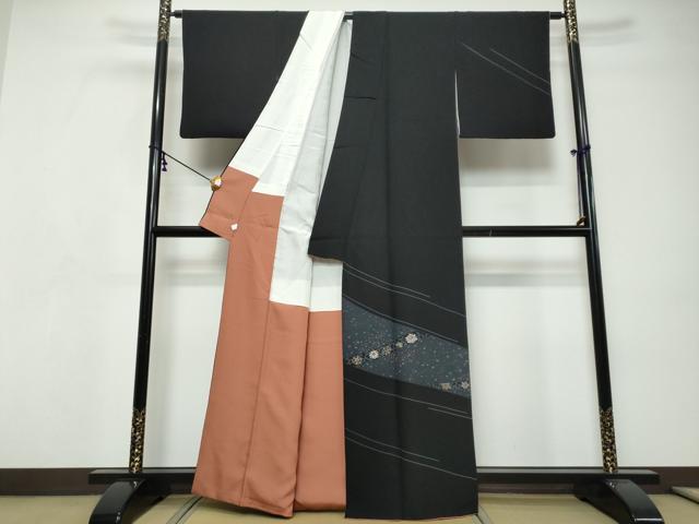 平和屋着物●訪問着　作家物　更紗花唐草文　黒地　金彩　鈴乃屋扱い　正絹　逸品　DABI9303ud