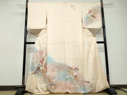 平和屋着物●世界的ファッションデザイナー 山本寛斎 kansaiブランド 訪問着 扇面花鳥文 暈し染め 金彩 鈴乃屋扱い 正絹 逸品 DABI9304ud