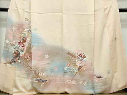 平和屋着物●世界的ファッションデザイナー 山本寛斎 kansaiブランド 訪問着 扇面花鳥文 暈し染め 金彩 鈴乃屋扱い 正絹 逸品 DABI9304ud