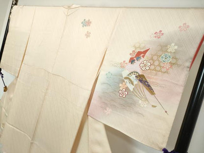 平和屋着物●世界的ファッションデザイナー 山本寛斎 kansaiブランド 訪問着 扇面花鳥文 暈し染め 金彩 鈴乃屋扱い 正絹 逸品 DABI9304ud