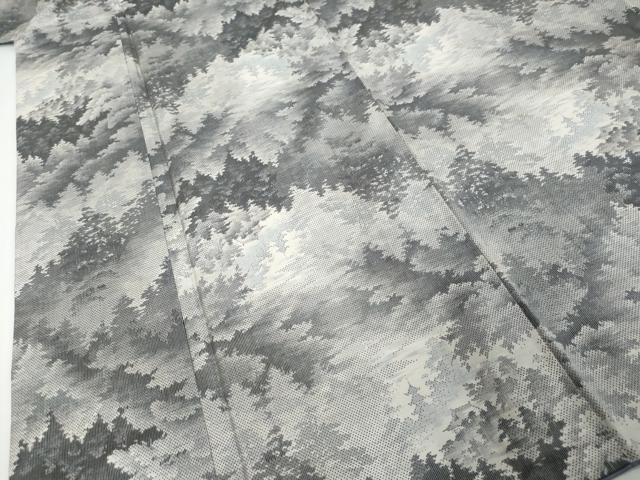 平和屋着物●都喜ヱ門　本場大島紬　総絣　白大島　樹林風景文　藤絹織物謹製　正絹　逸品　DABI9305ud