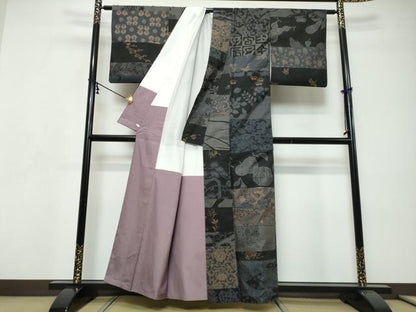 平和屋着物●本場染大島紬　横段草花文　さが美扱い　正絹　逸品　DABI9307ud